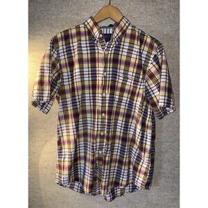 Pendleton Shirt Mens Large Red Yellow Plaid Seaside Short Sleeve Ink Stain Photo